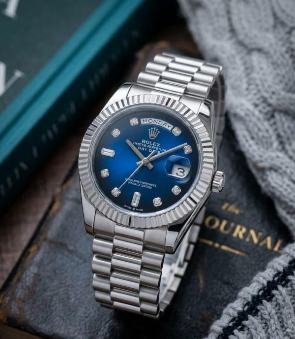 Rolex Oyster Perpetual Day Date Diamond Silver-Blue