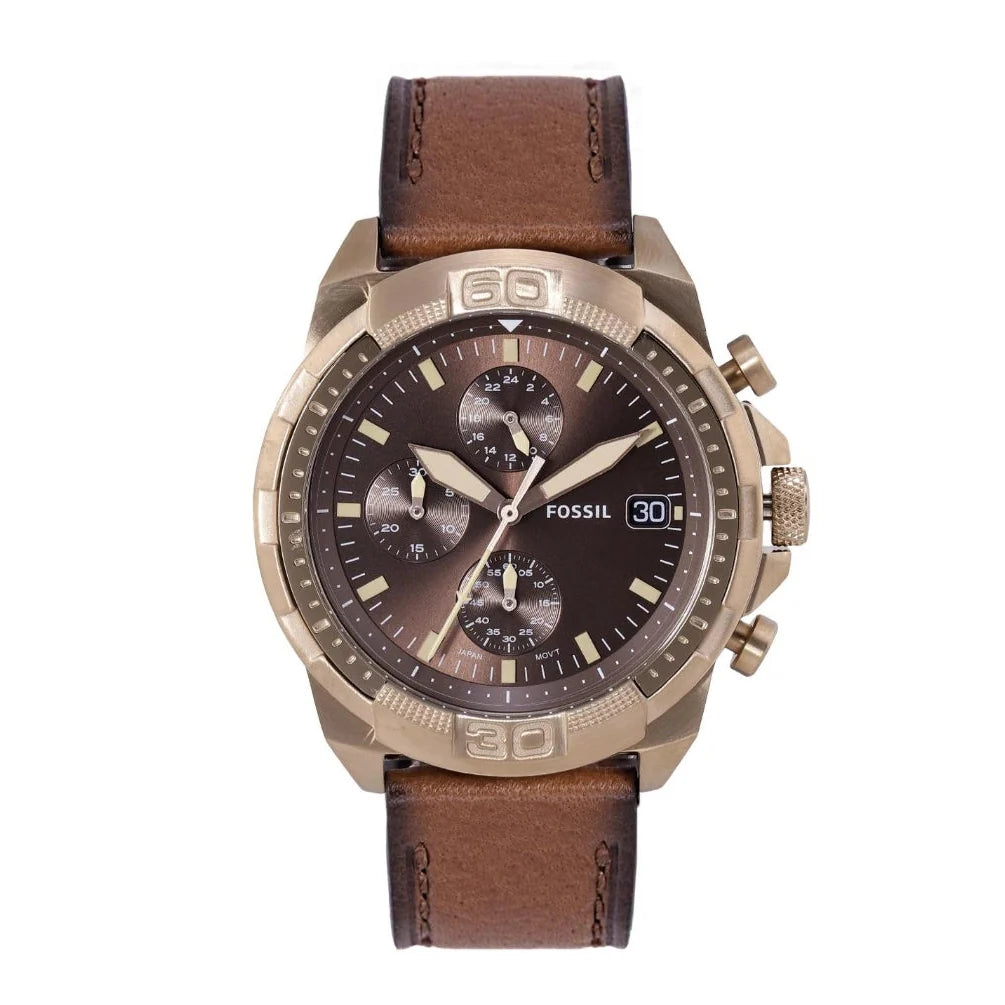 Fossil Bronson Chronograph Luggage Leather (With Og Box)